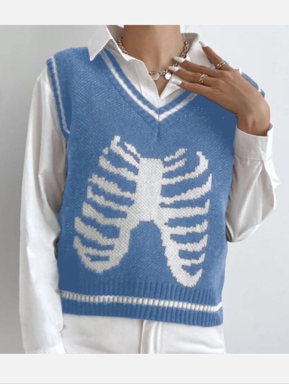 Skeleton Ribs Sweater Vest Sz L